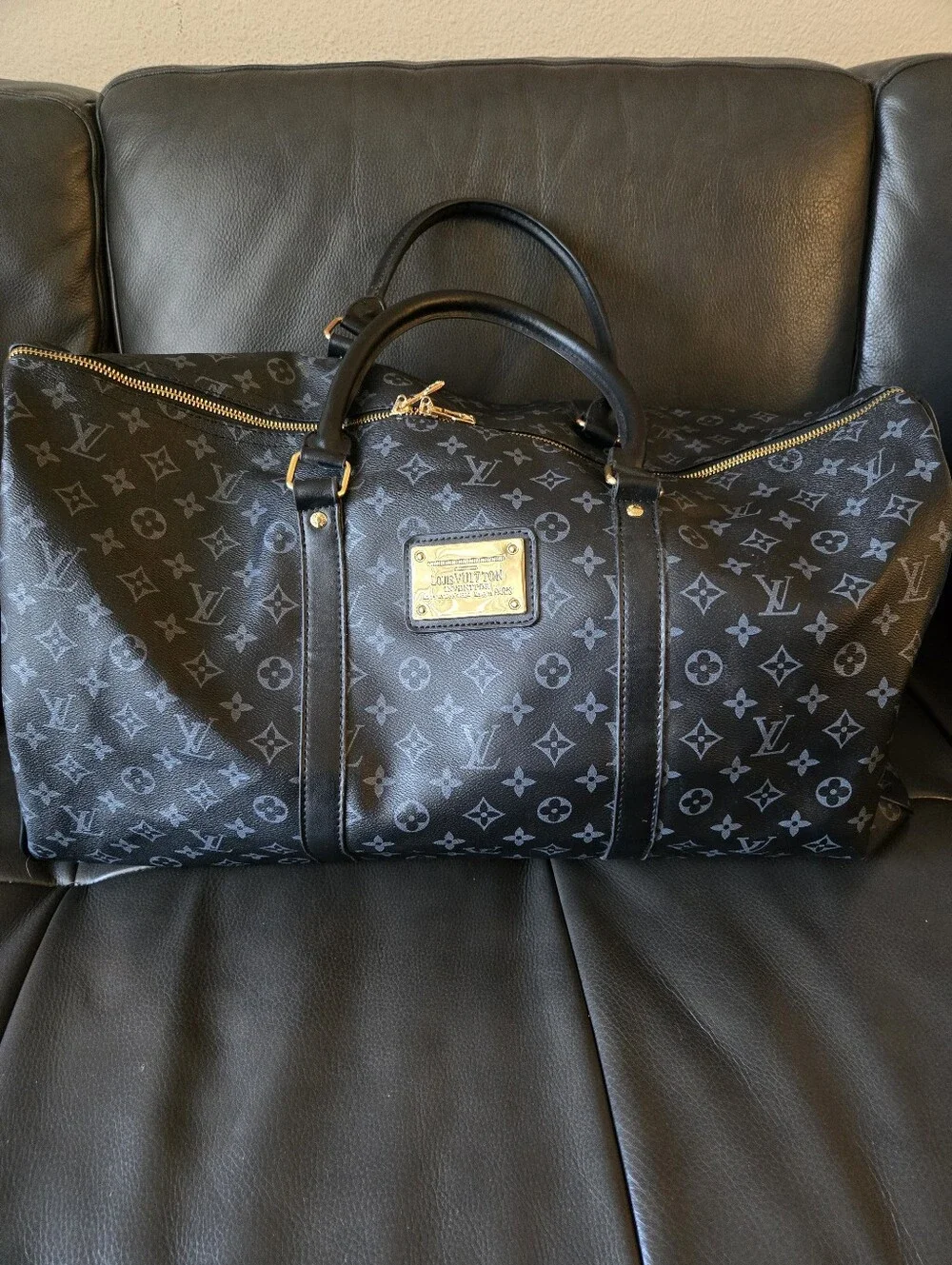 Unbranded Black Monogram Travel Duffel Bag W/ Red Interior